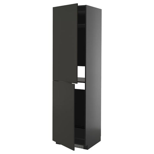 METOD - METOD High cabinet for fridge/freezer, black-grey/Nickebo matt anthracite, 60x60x220 cm