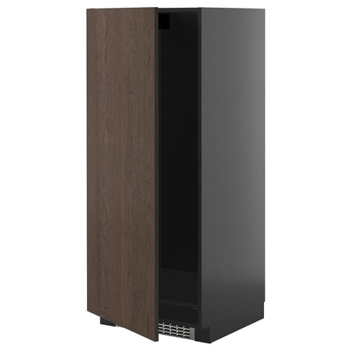 METOD - METOD High cabinet for fridge/freezer, black-grey/Sinarp brown, 60x60x140 cm
