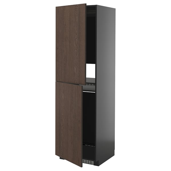 METOD - METOD High cabinet for fridge/freezer, black-grey/Sinarp brown, 60x60x200 cm