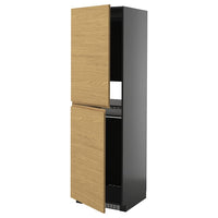 METOD high cabinet for fridge/freezer, black-grey/Voxtorp oak effect, 60x60x200 cm