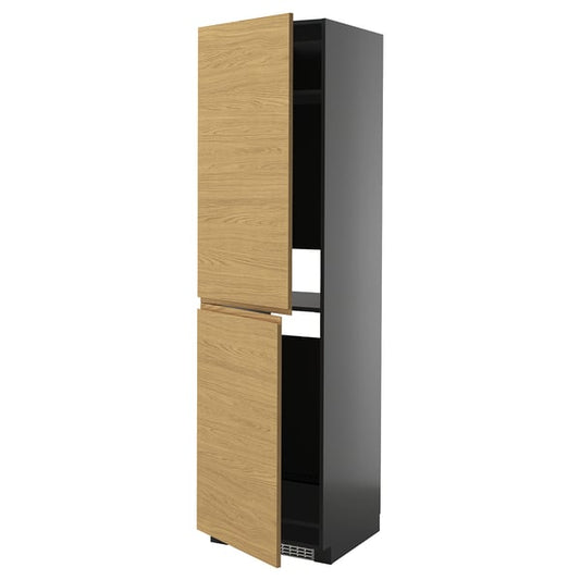 METOD - METOD High cabinet for fridge/freezer, black-grey/Voxtorp oak effect, 60x60x220 cm