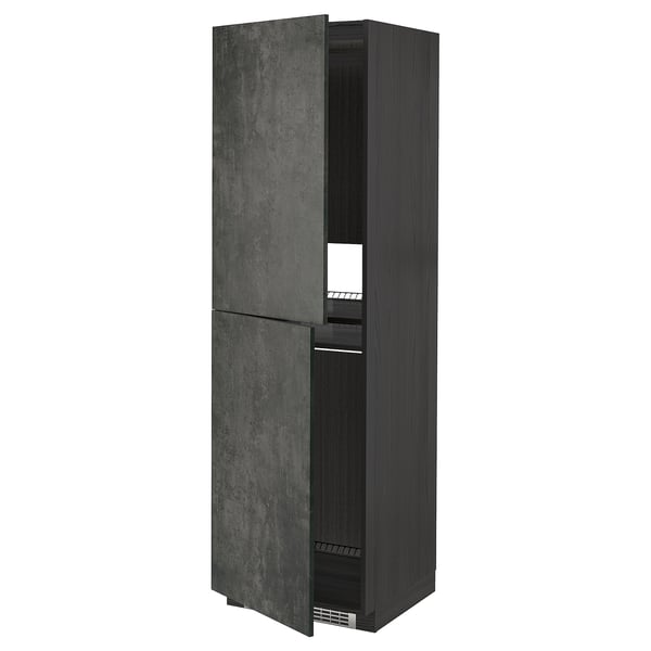 METOD high cabinet for fridge/freezer, black/Kalhyttan dark grey concrete effect, 60x60x200 cm