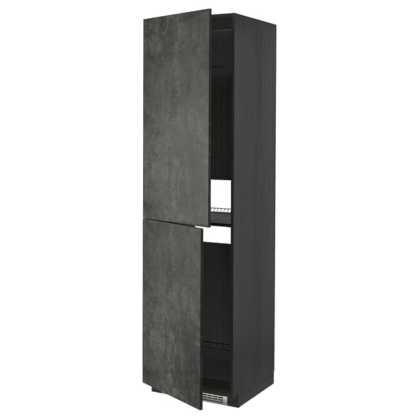 METOD high cabinet for fridge/freezer, black/Kalhyttan dark grey concrete effect, 60x60x220 cm