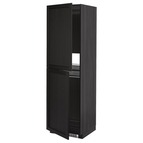 METOD high cabinet for fridge/freezer, black/Lerhyttan black stained, 60x60x200 cm