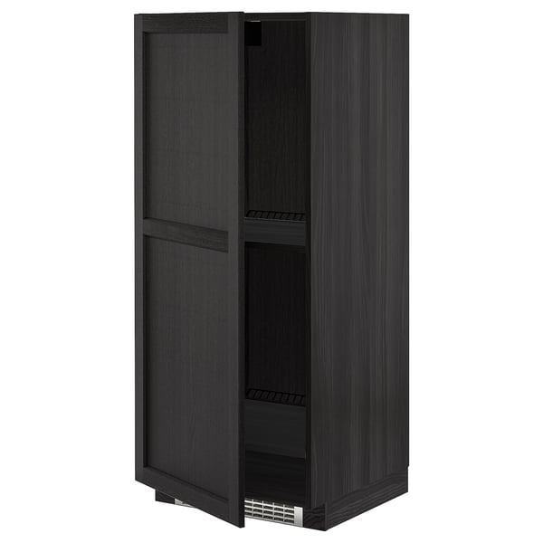 METOD - METOD High cabinet for fridge/freezer, black/Lerhyttan black stained, 60x60x140 cm
