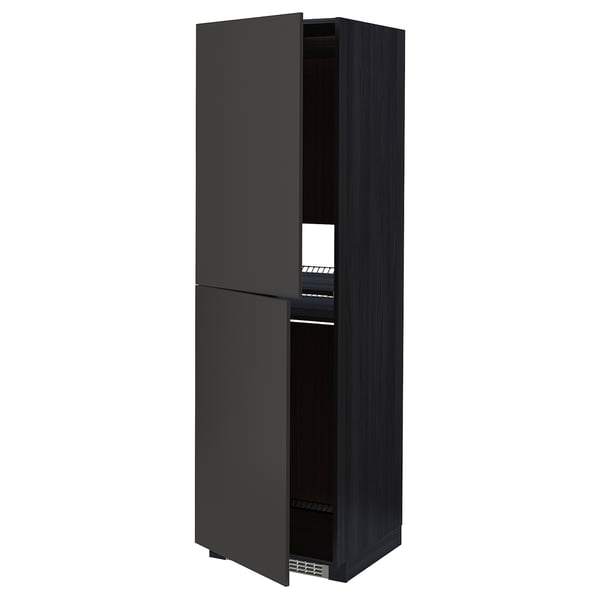 METOD - METOD High cabinet for fridge/freezer, black/Nickebo matt anthracite, 60x60x200 cm