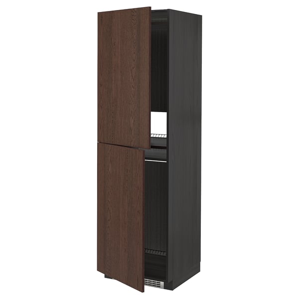 METOD - METOD High cabinet for fridge/freezer, black/Sinarp brown, 60x60x200 cm