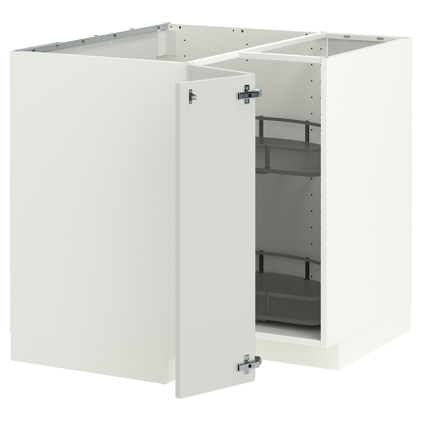 METOD corner base cabinet with carousel, white/Aspudden light grey, 87.5x80.0x87.5 cm