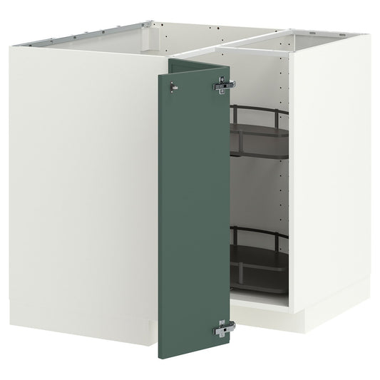 METOD corner base cabinet with carousel, white/Aspudden dark grey-green, 88x88 cm