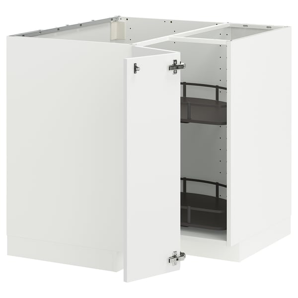 METOD corner base cabinet with carousel, white/Axstad matt white, 88x88 cm