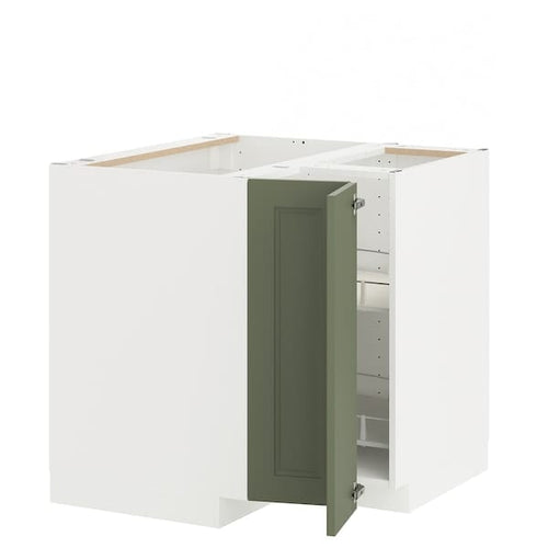 METOD corner base cabinet with carousel, white/Axstad grey-green, 87.5x80.0x87.5 cm