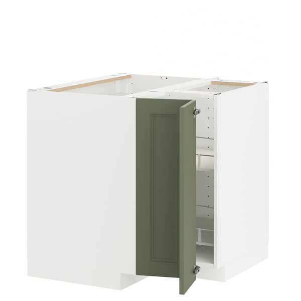 METOD corner base cabinet with carousel, white/Axstad grey-green