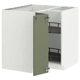 METOD corner base cabinet with carousel, white/Axstad grey-green, 88x88 cm