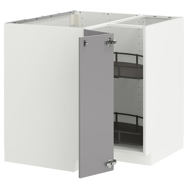METOD - Corner cabinet/rotating basket, white/Bodbyn gray, 88x88 cm - Width: 87.5 cm Height: 88.0 cm Structure depth: 87.5 cm Structure height: 80.0 cm.