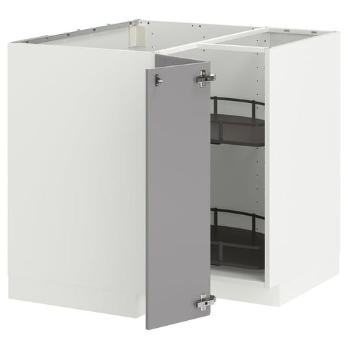 METOD - Corner cabinet/rotating basket, white/Bodbyn gray, 88x88 cm - Width: 87.5 cm Height: 88.0 cm Structure depth: 87.5 cm Structure height: 80.0 cm.