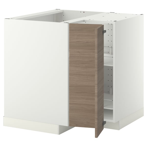 METOD corner base cabinet with carousel, white/Brokhult light grey