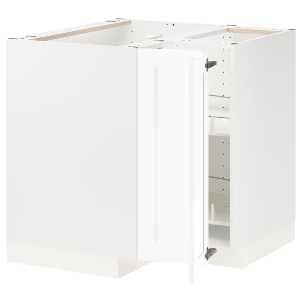 METOD corner base cabinet with carousel, white Enköping/white wood effect
