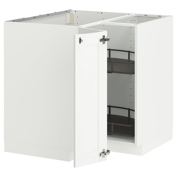 METOD corner base cabinet with carousel, white Enköping/white wood effect, 88x88 cm