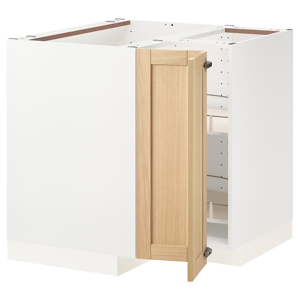 METOD corner base cabinet with carousel, white/Forsbacka oak
