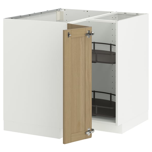 METOD corner base cabinet with carousel, white/Forsbacka oak, 88x88 cm