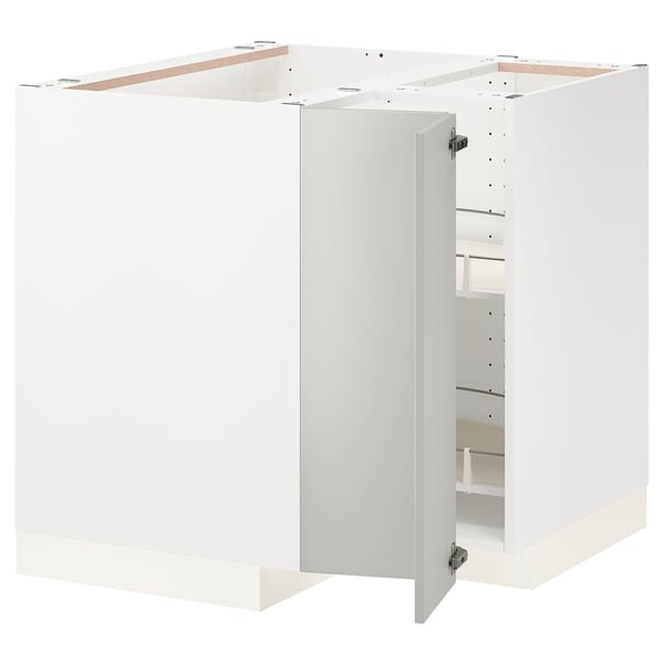 METOD corner base cabinet with carousel, white/Havstorp light grey