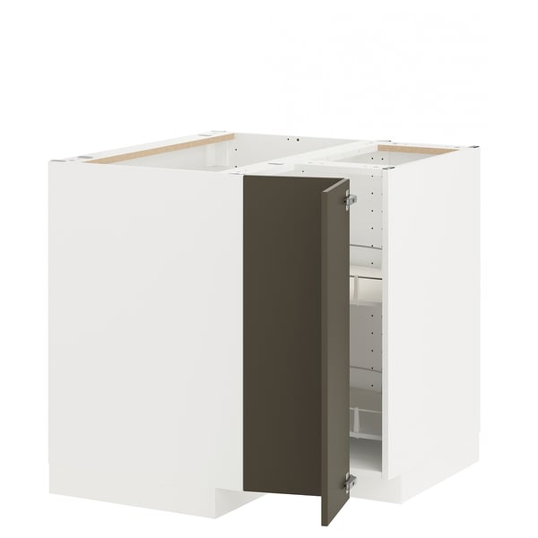 METOD corner base cabinet with carousel, white/Havstorp brown-beige