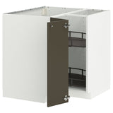 METOD corner base cabinet with carousel, white/Havstorp brown-beige, 88x88 cm