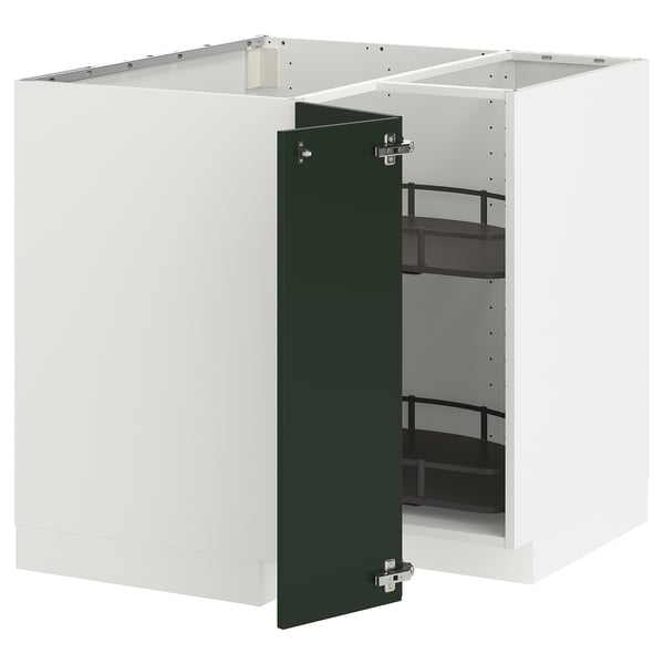 METOD corner base cabinet with carousel, white/Havstorp deep green, 88x88 cm