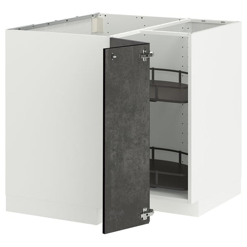 METOD - Corner cabinet/rotating basket, white/Kalhyttan dark grey cement effect, 88x88 cm - Width: 87.5 cm Height: 88.0 cm Structure depth: 87.5 cm Structure height: 80.0 cm.