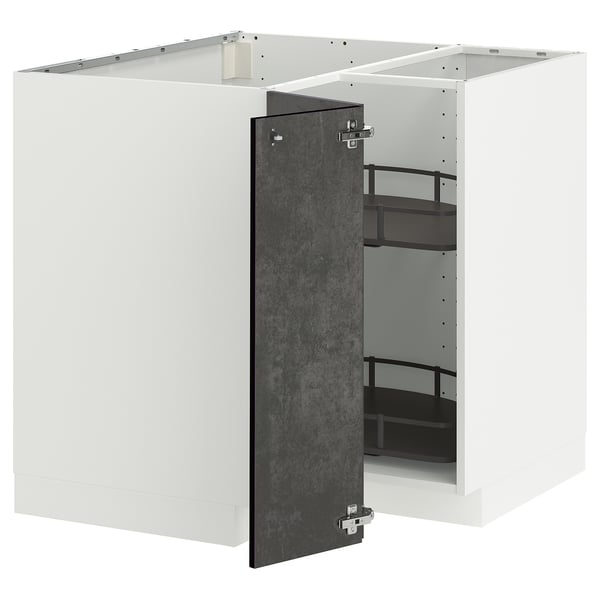 METOD - Corner cabinet/rotating basket, white/Kalhyttan dark grey cement effect, 88x88 cm - Width: 87.5 cm Height: 88.0 cm Structure depth: 87.5 cm Structure height: 80.0 cm.