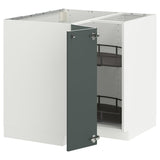METOD corner base cabinet with carousel, white/Kallarp high-gloss dark grey-green, 88x88 cm