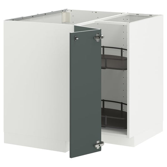 METOD - Corner cabinet/swivel unit, white/Kallarp grey-dark green glossy, 88x88 cm - Width: 87.5 cmHeight: 88.0 cmBracket depth: 87.5 cmBracket height: 80.0 cm