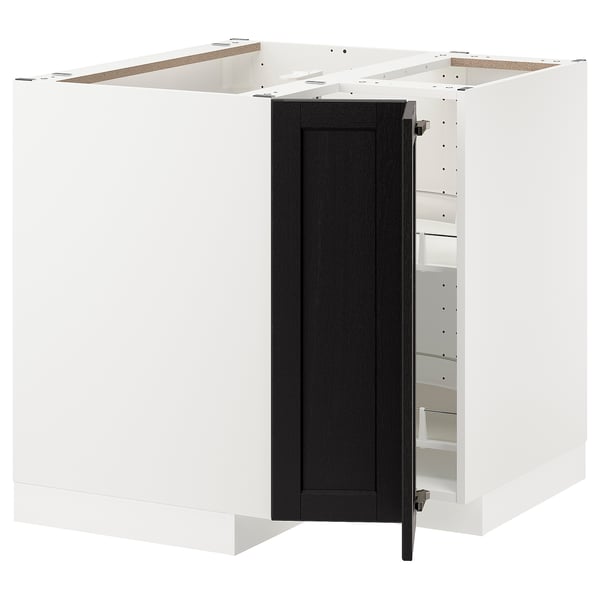 METOD corner base cabinet with carousel, white/Lerhyttan black stained