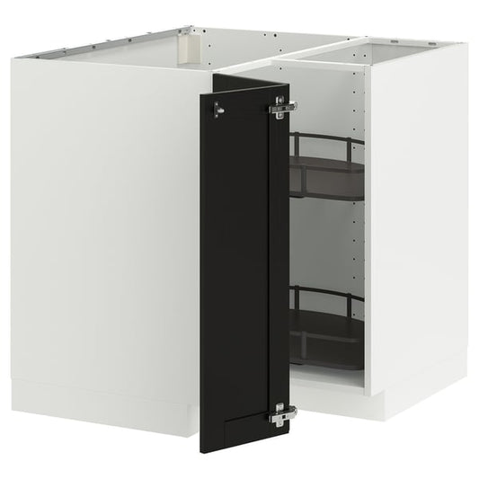 METOD - Corner/rotating basket cabinet, white/Lerhyttan black veneer, 88x88 cm - Width: 87.5 cm Height: 88.0 cm Structure depth: 87.5 cm Structure height: 80.0 cm.