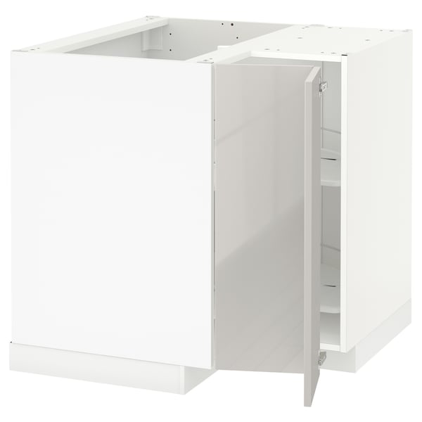 METOD corner base cabinet with carousel, white/Ringhult light grey
