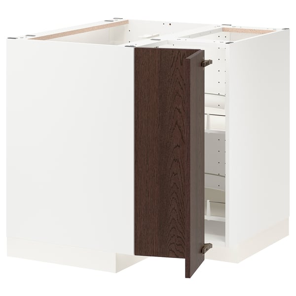 METOD corner base cabinet with carousel, white/Sinarp brown