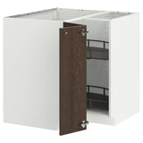 METOD corner base cabinet with carousel, white/Sinarp brown, 88x88 cm