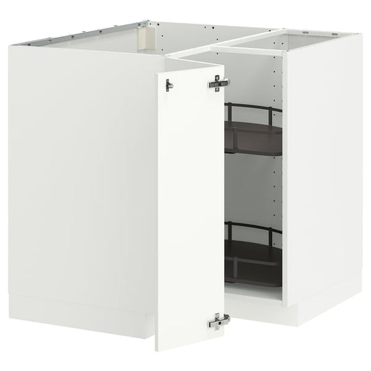 METOD - Corner mobile/rotating basket, white/Stensund white, 88x88 cm - Width: 87.5 cm Height: 88.0 cm Structure depth: 87.5 cm Structure height: 80.0 cm.