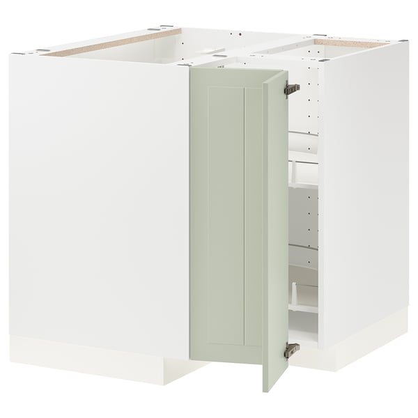 METOD corner base cabinet with carousel, white/Stensund light green