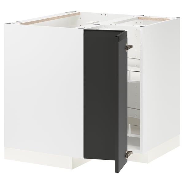 METOD corner base cabinet with carousel, white/Upplöv matt anthracite