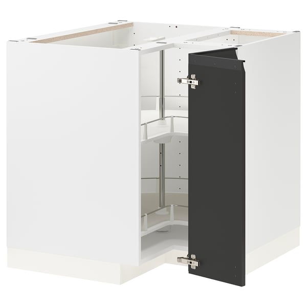 METOD corner base cabinet with carousel, white/Upplöv matt anthracite