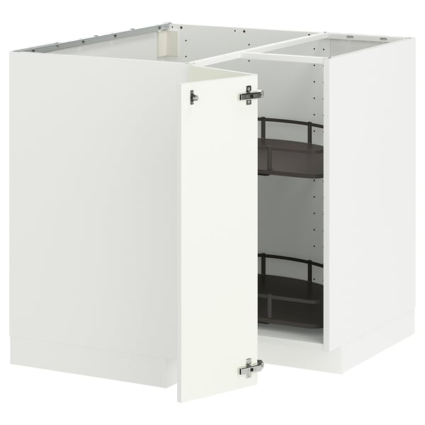 METOD corner base cabinet with carousel, white/Vallstena white, 88x88 cm