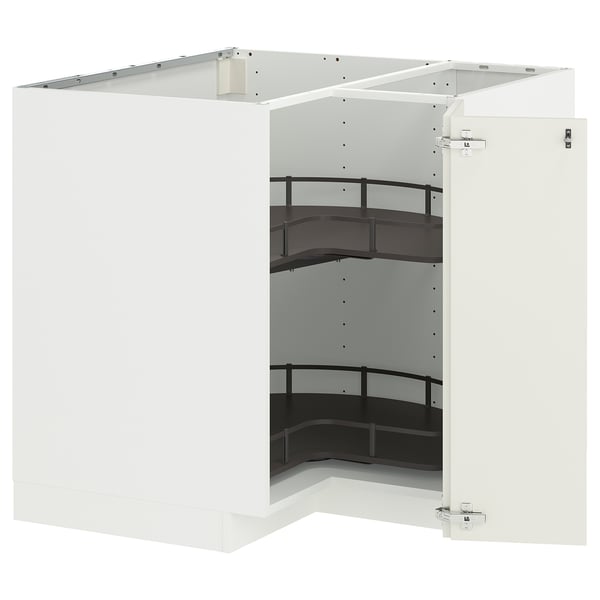 METOD corner base cabinet with carousel, white/Veddinge white, 88x88 cm