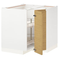 METOD - Corner base cabinet with carousel, white/Voxtorp oak effect, 88x88 cm