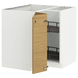 METOD corner base cabinet with carousel, white/Voxtorp oak effect, 88x88 cm