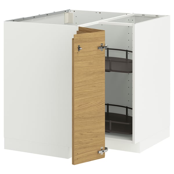 METOD corner base cabinet with carousel, white/Voxtorp oak effect, 88x88 cm