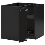 METOD corner base cabinet with carousel, black-grey/Lerhyttan black stained, 88x88 cm