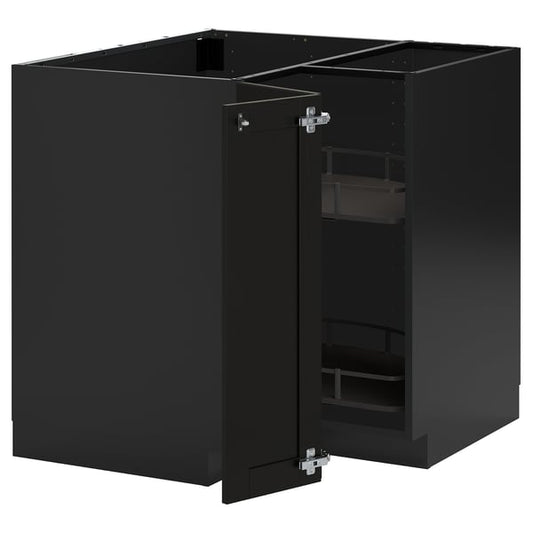 METOD - METOD Corner base cabinet with carousel, black-grey/Lerhyttan black stained, 88x88 cm