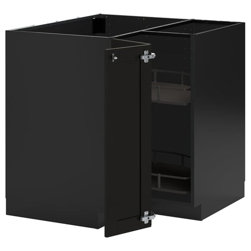 METOD - METOD Corner base cabinet with carousel, black-grey/Lerhyttan black stained, 88x88 cm