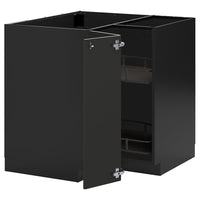 METOD corner base cabinet with carousel, black-grey/Nickebo matt anthracite, 88x88 cm